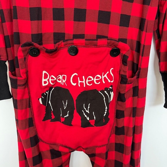 Lazy One Adult Long John Pajamas Buffalo Print Bear Cheeks Size XS Cotton - Picture 6 of 6